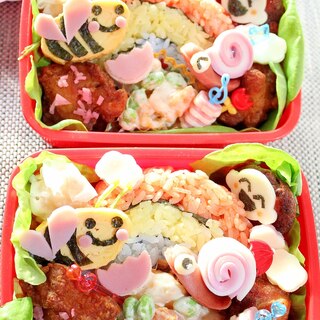 キャラ弁☆虹色ごはん弁当♪みつばち＆かたつむり